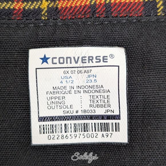 Converse Japan 2007 RARE XXHI Plaid Foldover Knee High Black Red White M4.5/W6.5 - Picture 7 of 16